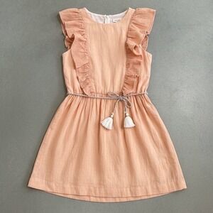 Nanos Girls Linen Flutter Sleeve Dress Peach‎ Pastel Spring Easter size 10